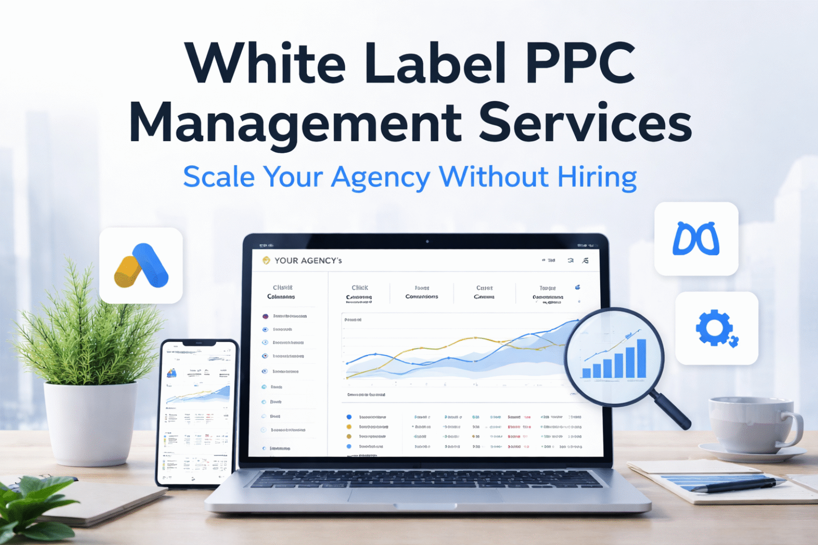 white label PPC management service dashboard showing Google Ads performance and agency branding